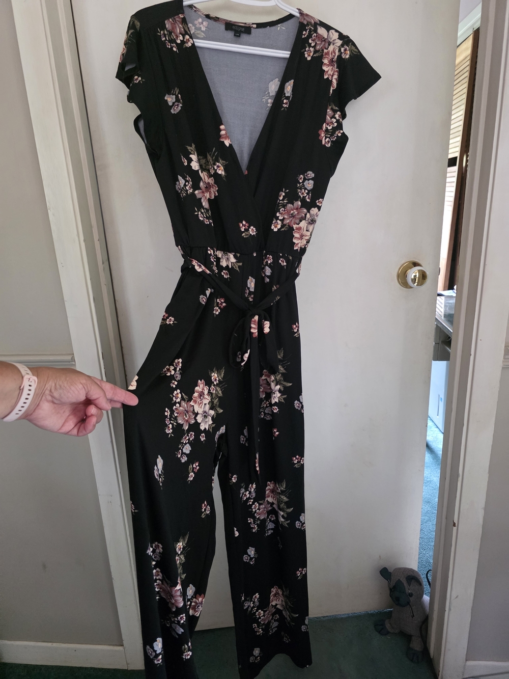 Eclipse Black Floral Wrap Jumpsuit with Pink & Cream Flowers